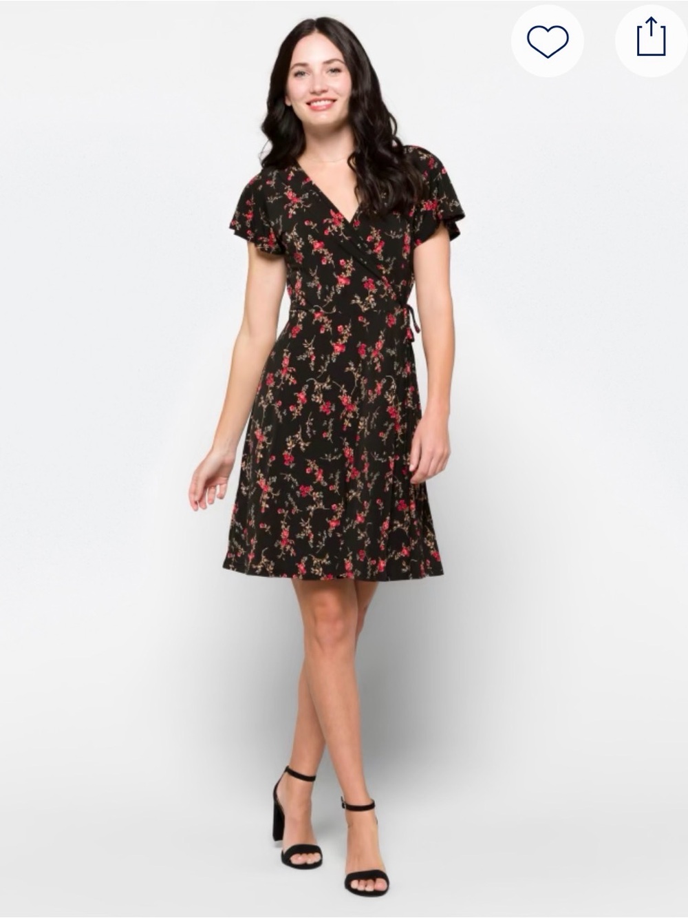 Kaileigh Black Wrap Dress with Pink Floral Print